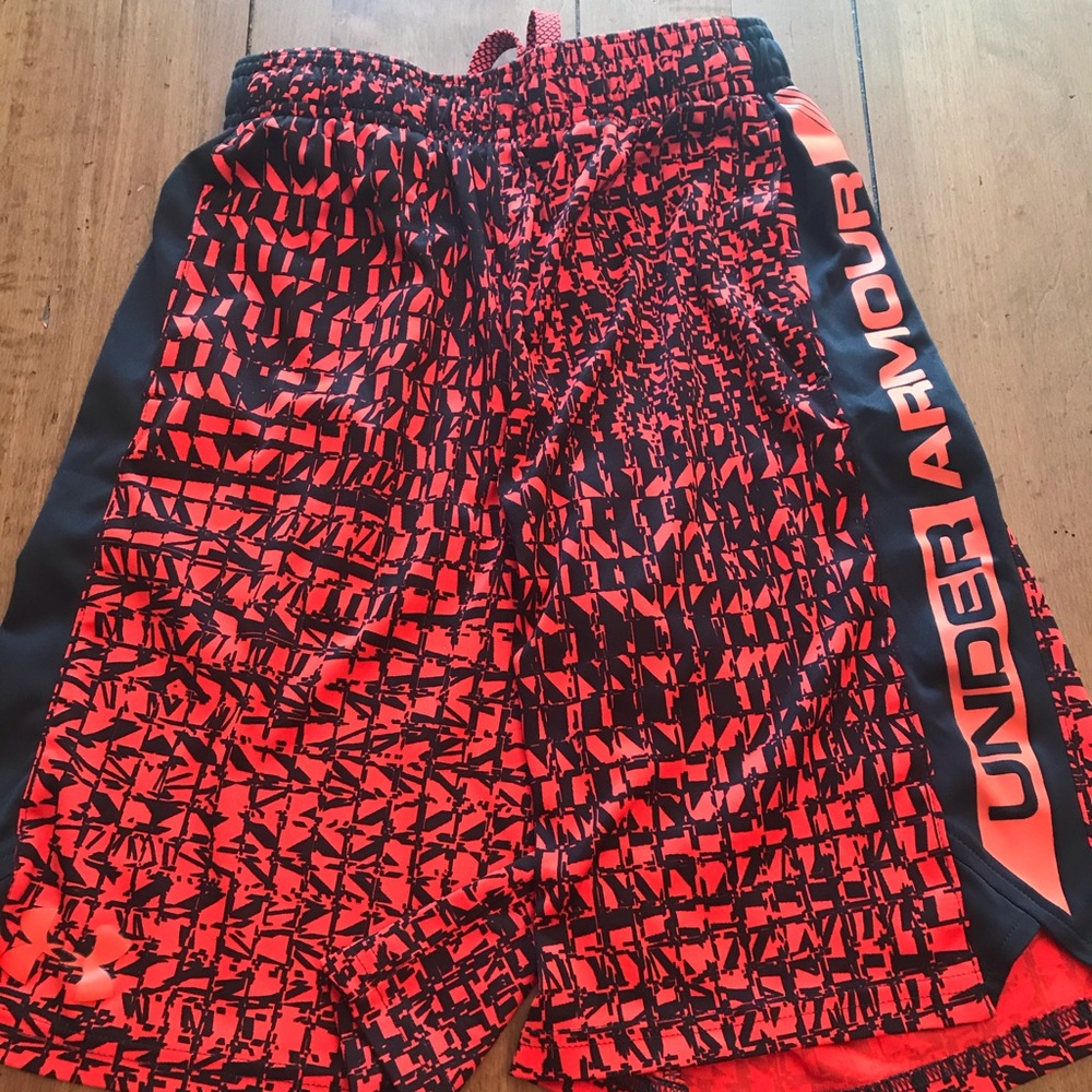 Boys Under Armour shorts, orange and black